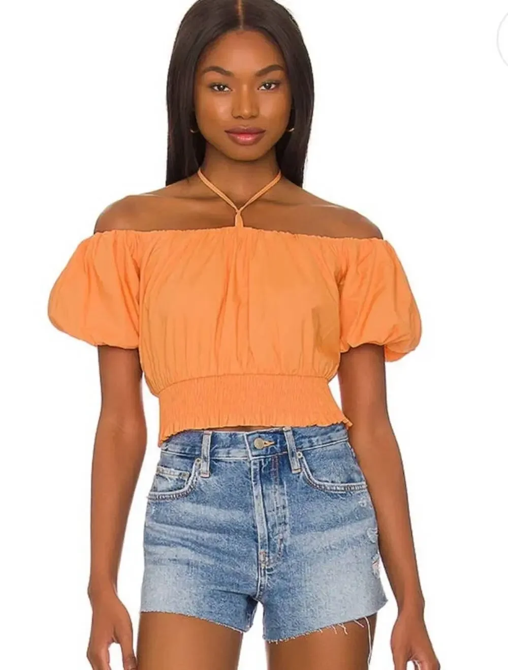 ASTR Aldrin Off the Shoulder Top in Melon - S